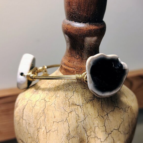 Bourbon & Boweties Gold Plated Wire Wrapped Black White Stone Bangle Bracelet - Picture 2 of 6